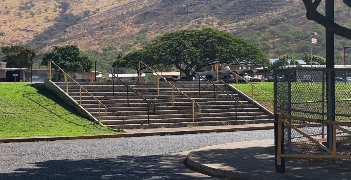 An empty gathering spot at Nānākuli High and Intermediate School sits quietly, reflecting the absence of recess—a break once filled with student energy and activity.